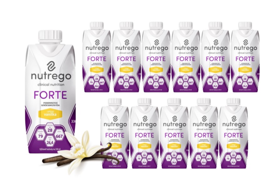 Nutrego Forte 12x330 ml Vanilka vysokokalorická dieta s vysokým obsahem bílkovin