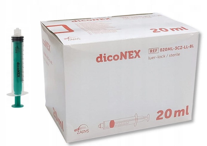 Sterilní injekční stříkačka j.u. 20ml třídílná injekční stříkačka s Luer-Lockem 50ks