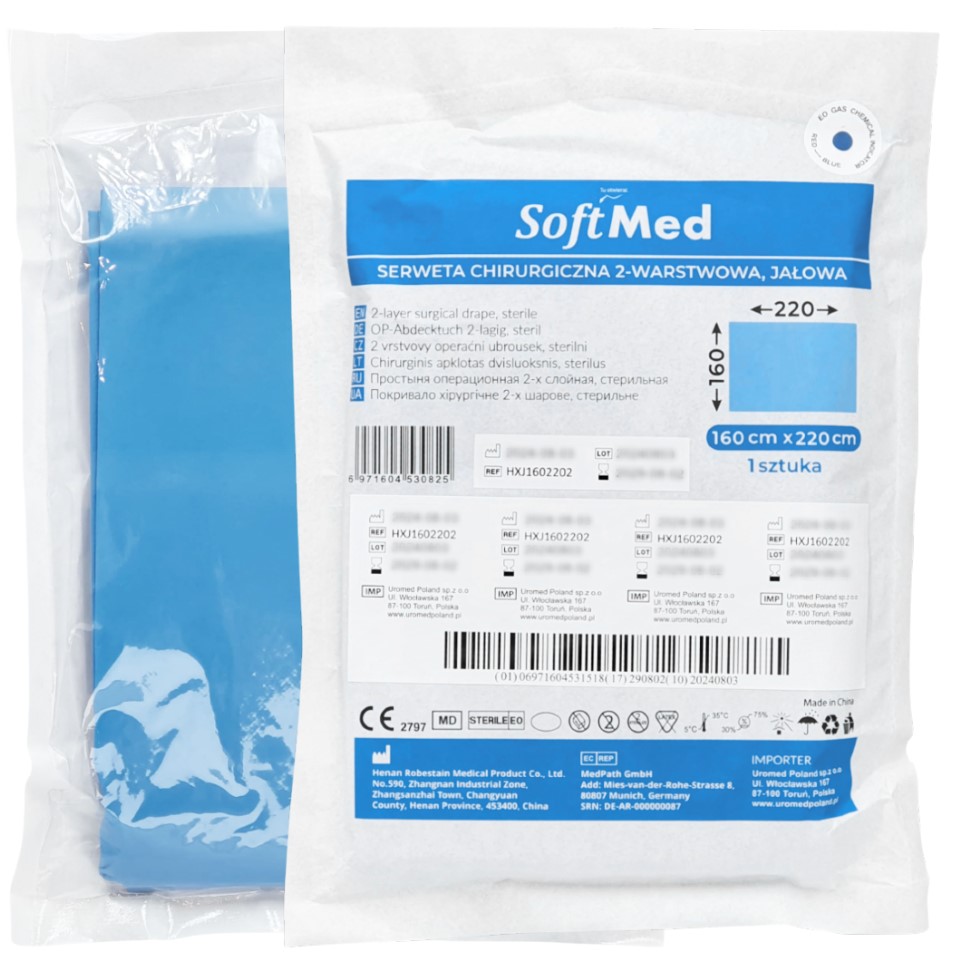 Sterilní rouška SoftMed 220x160 cm, 2 vrstvy, 1ks