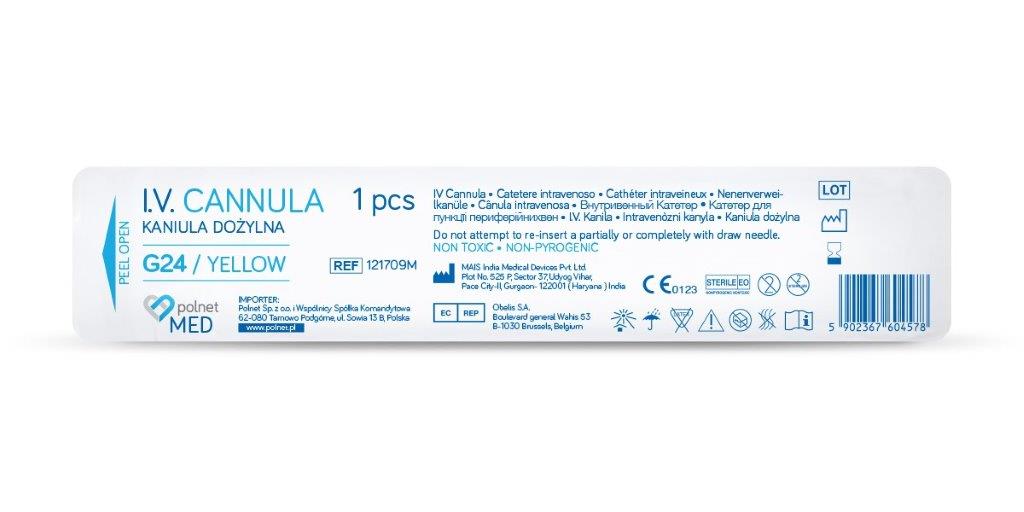 Venflon POLnet-FIX 0,7*19mm G24 žlutý