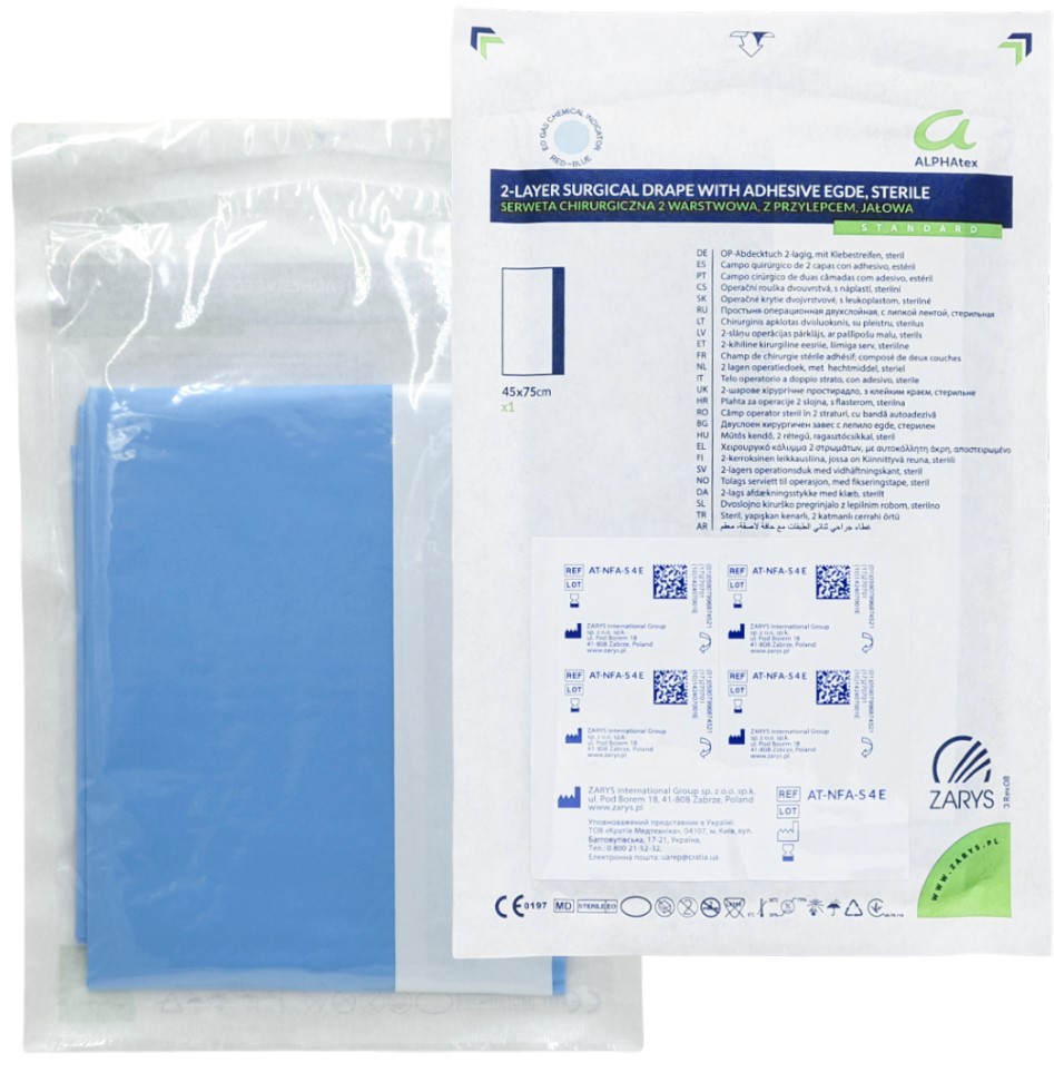 Sterilní ručníkové prostěradlo ALPHAtex REF AT-NFA-S 4 E 45*75 bez otvoru lepidlo