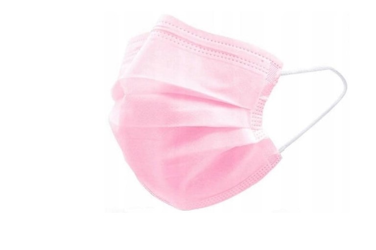Růžová chirurgická maska typu IIR 50ks lékařská, třívrstvá, na gumičce