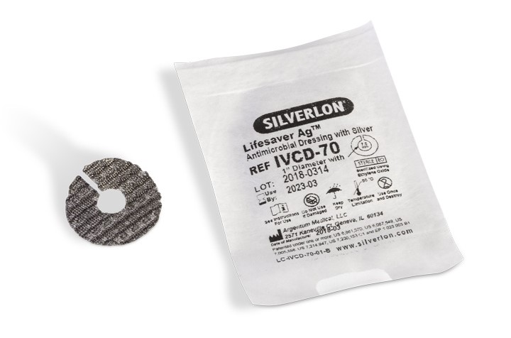 Silverlon Lifesaver IVCD-70 průměr 2,5 cm s otvorem 7,0 mm 1ks centrální obvaz na vpichy