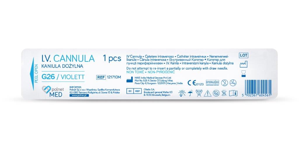 Venflon POLnet-FIX 0,62*19mm G26 fialová