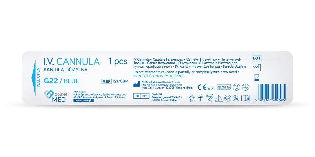 Venflon POLnet-FIX 0,9*25mm G22 modrá