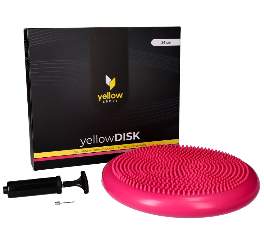 Sensomotorický polštářek žlutýDISK s pumpičkou růžový