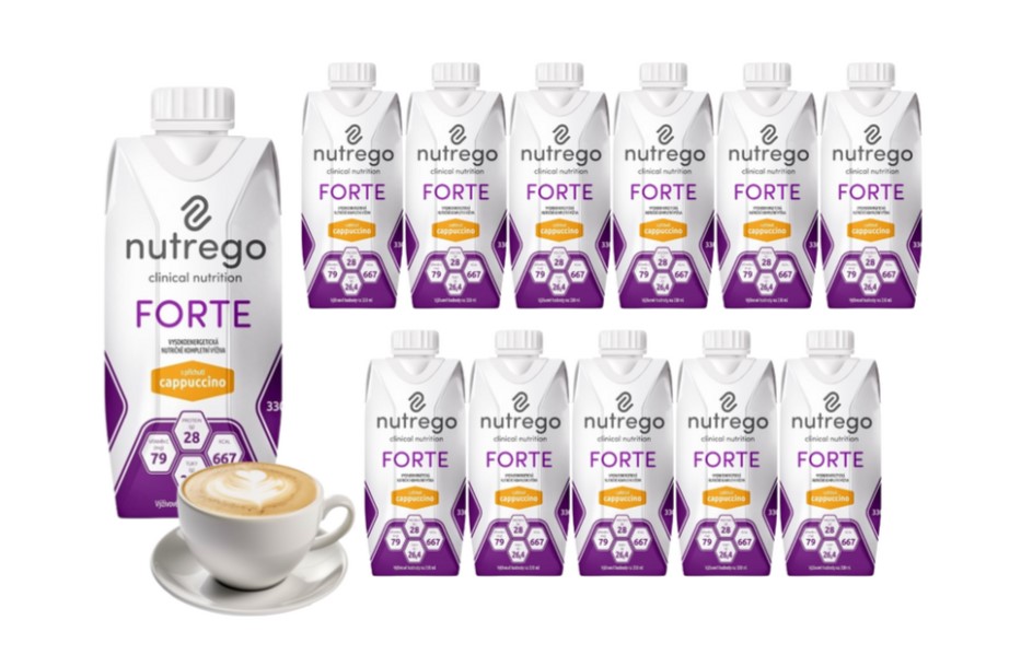 Nutrego Forte 12x330 ml Cappuccino vysokokalorická dieta s vysokým obsahem bílkovin