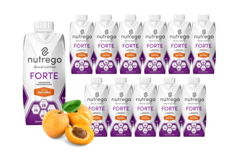 Nutrego Forte 12x330 ml Meruňka Vysokokalorická dieta s vysokým obsahem bílkovin