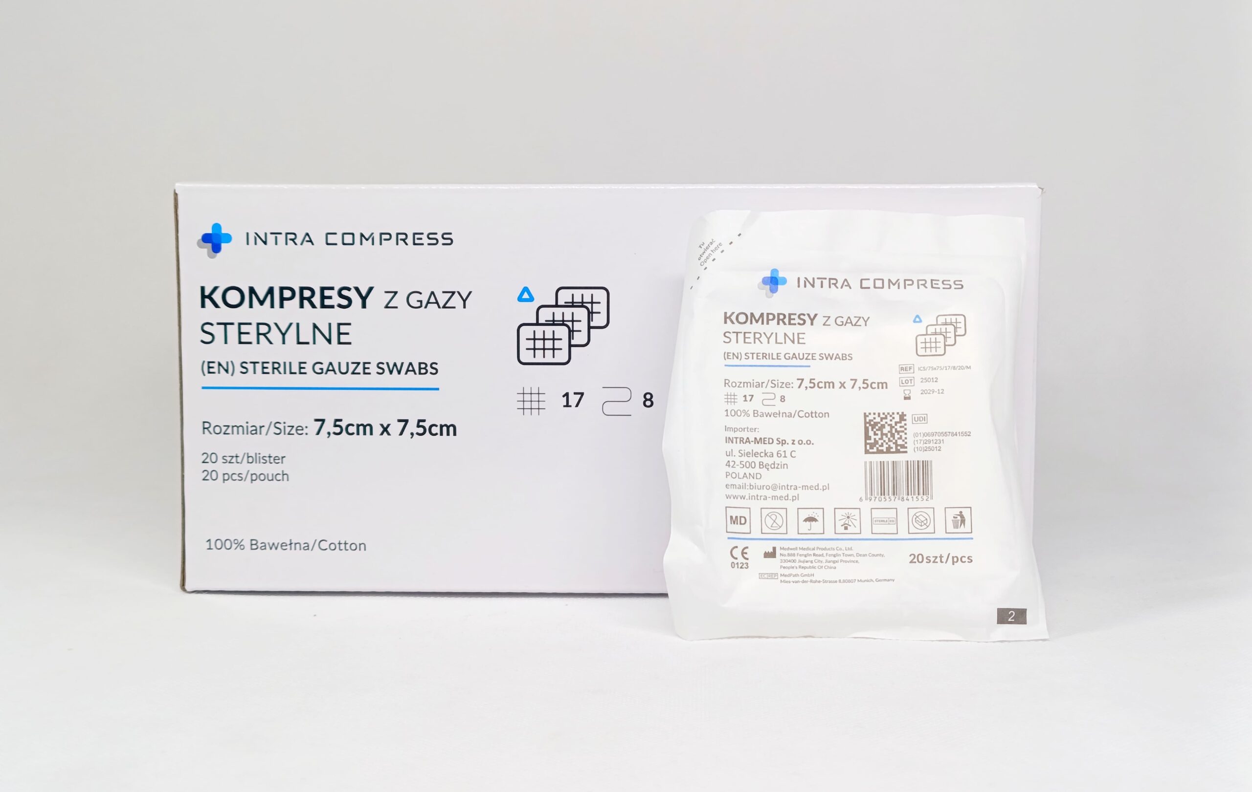 Sterilní plynový obklad 7,5*7,5 cm 20 ks blistrů 17N 8W