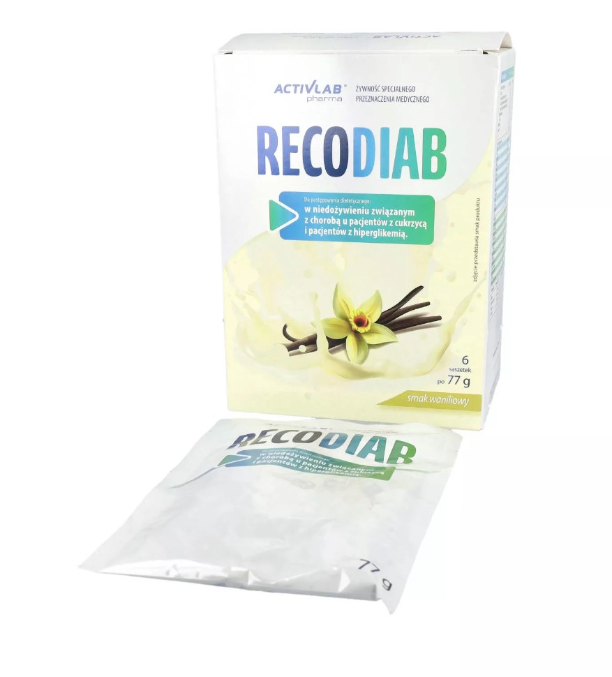 RecoDiab nutriční koktejl vanilka 77g 1ks PRO DIABETIKY