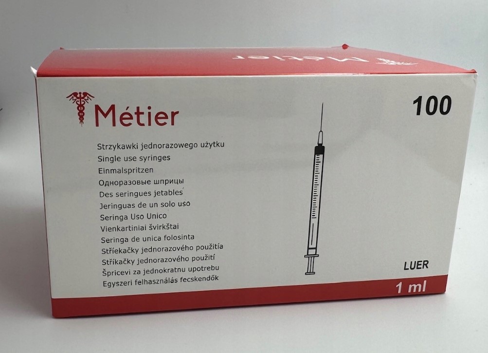 Sterilní injekční stříkačky h.u. 100ks 1ml 0,5* 25 s jehlou TBC