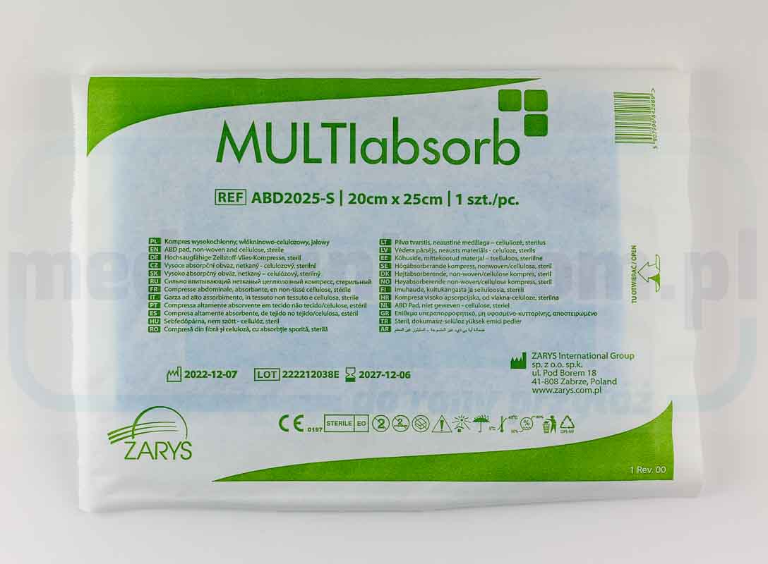 MULTIabsorb S 20cm x 25cm 1 ks. Vysoce savý kompresní materiál; netkaná celulóza, sterilní