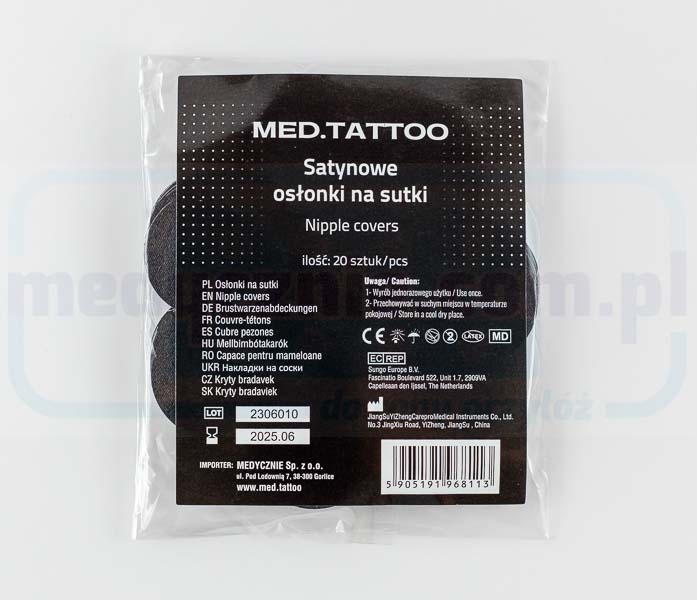 MED.TATTOO - Saténové návleky na bradavky, černé, 20 ks - Obrázek 2