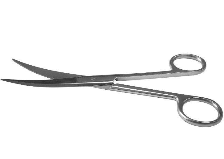 Chirurgické nůžky 16,5 cm, zahnuté vnějším zahnutím